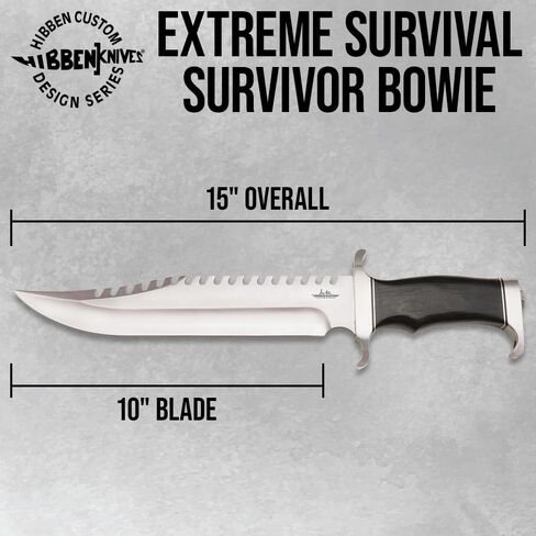سكين GIL HIBBEN Extreme Survival Bowie مع غمد حزام جلدي - شفرة منشار من الفولاذ المقاوم للصدأ 7Cr17، واقي يدوي ضخم وبوميل، مقبض من Pakkawood، خذ إلى البرية - الطول 15 بوصة in Kuwait