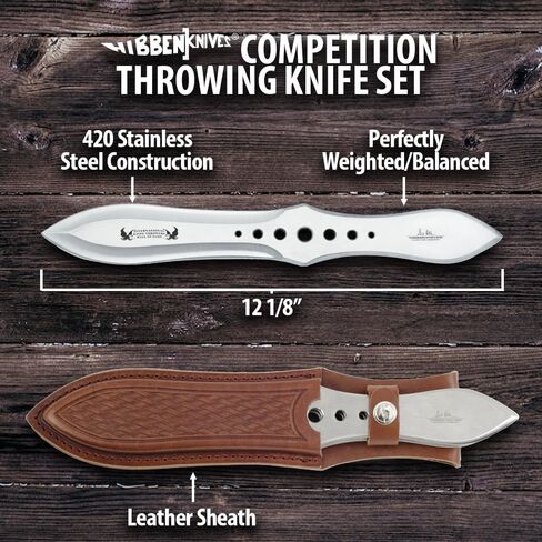 مجموعة سكاكين الرمي جيل هيبين مكونة من 3 قطع | شفرات القاذف والمنافسة الاحترافية | لوح تدريب على الهدف مقاس 18 × 18 لرمي السكاكين | قطعة واحدة 420 ستانلس ستيل | حافظة غمد جلدية | 12 1/8 بوصة الطول in Kuwait