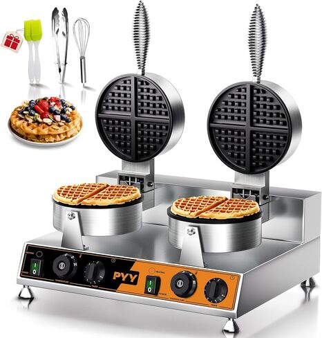 PYY Commercial Double Waffle Maker - Double Waffle Maker, 2500W Belgian Waffle Iron with Nonstick Plates,Dual Temperature&Timer Control,Stainless Steel for Restaurant,Food Truck,Catering,Home Use in Saudi Arabia