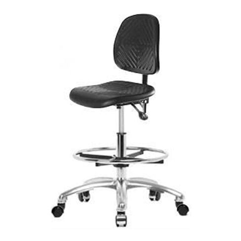 كرسي Thomas ECOM PMBCH-MB-CR-T0-A0-CF-CC من البولي يوريثين متوسط ​​الارتفاع مع قاعدة من الكروم بدون إمالة/ذراع، ظهر متوسط، حلقة قدم من الكروم، عجلات من الكروم in Kuwait