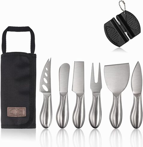 6-Piece Cheese Knife Set, Premium Stainless Steel Cheese Knives for Charcuterie Board for Cutting Hard Medium Soft Cheese, Mini Metal Cheese Cutter Knife Butter Knife with Storage Bag Gift Set in Saudi Arabia