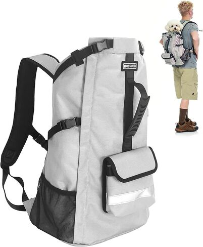 حقيبة ظهر للكلاب متوسطة الحجم - حماية من 4 طبقات، أقل من 30 رطل، مضادة للماء، حقيبة سفر للكلاب قابلة للتعديل مع جيوب تخزين، أشرطة عاكسة، مقبض غير قابل للانزلاق للمشي لمسافات طويلة - رمادي in Kuwait
