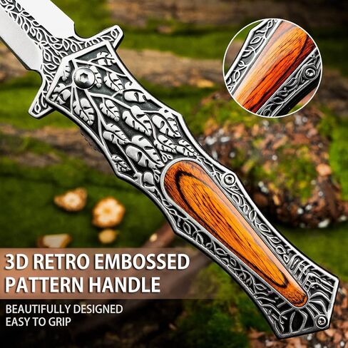 سكين جيب VALHALLA PASTOR، سكين قابل للطي مقاس 3.7 بوصة بنمط منقوش قديم ثلاثي الأبعاد، سكين جيب للرجال، قفل بطانة، سكاكين EDC رائعة، سكين الفايكنج in Kuwait