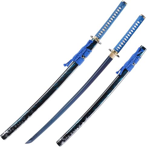 Durable 41-inch Katana, Hand-Forged 1060 Carbon Steel Samurai Sword, Full Tang & Clay Tempered, Blue Blade for Diaplay in Saudi Arabia