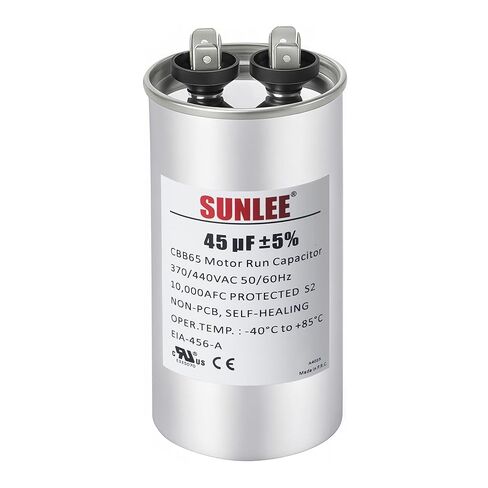 مكثف تشغيل SUNLEE UL معترف به 45 فائق التوهج (45 MFD) 370/440 VAC CBB65، 50/60 هرتز، بديل موثوق لمحرك مروحة مكثف التيار المتردد، المضخة الحرارية أو مضخة حمام السباحة in Kuwait