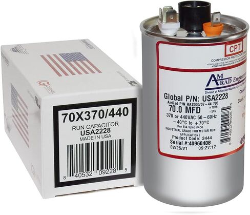 AMRAD ENGINEERING USA2228 مكثف تشغيل المحرك الدائري الأمريكي الصنع، 70 Mfd، 370/440 Vac-132335 in Kuwait