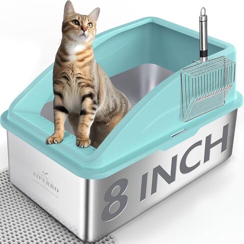 Stainless Steel Litter Box | Metal Kitty Litter Box with Lid High Sided for Small Cats or Injured Cats, Bunny Litter Boxes, Low Entry, Odor-Free, Non-Stick,Includes Scoop in Saudi Arabia