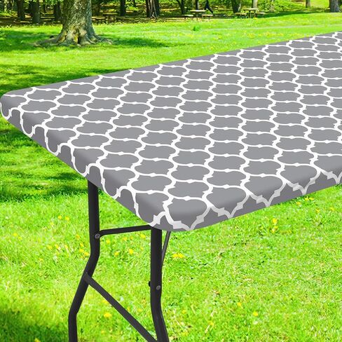 Smiry Rectangle Picnic Table Cloth, Waterproof Elastic Fitted Camping Tablecloths for 6 Foot Tables, Wipeable Flannel Backed Vinyl Tablecloth for Camping, Indoor & Outdoor (Grey, 30x72 Inches) in Saudi Arabia
