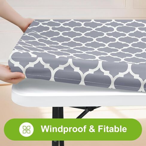 Smiry Rectangle Picnic Table Cloth, Waterproof Elastic Fitted Camping Tablecloths for 6 Foot Tables, Wipeable Flannel Backed Vinyl Tablecloth for Camping, Indoor & Outdoor (Grey, 30x72 Inches) in Saudi Arabia