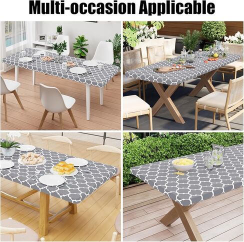 Smiry Rectangle Picnic Table Cloth, Waterproof Elastic Fitted Camping Tablecloths for 6 Foot Tables, Wipeable Flannel Backed Vinyl Tablecloth for Camping, Indoor & Outdoor (Grey, 30x72 Inches) in Saudi Arabia