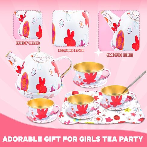 SMILESSKIDDO 15pcs Tea Party Set for Little Girls - Princess Tea Party Sets,Kids Kitchen Pretend Play Toys - Toddler Tea Party Sets for Girl 3-5, Girls Tea Party Set Gift for 3 4 5 6 7 8 Girl (Pink) in Kuwait