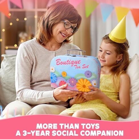 SMILESSKIDDO 15pcs Tea Party Set for Little Girls - Princess Tea Party Sets,Kids Kitchen Pretend Play Toys - Toddler Tea Party Sets for Girl 3-5, Girls Tea Party Set Gift for 3 4 5 6 7 8 Girl (Pink) in Kuwait