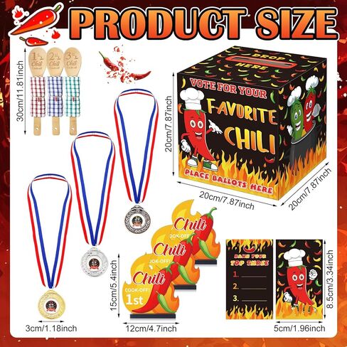 Sinload 60 جهاز كمبيوتر شخصى Chili Cook Off Kit Chili Cook Contest صندوق التصويت 50 بطاقة اقتراع 3 ميداليات 3 جوائز خشبية 3 ملاعق خشبية للطهي من لوازم الزينة in Saudi Arabia