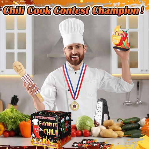 Sinload 60 جهاز كمبيوتر شخصى Chili Cook Off Kit Chili Cook Contest صندوق التصويت 50 بطاقة اقتراع 3 ميداليات 3 جوائز خشبية 3 ملاعق خشبية للطهي من لوازم الزينة in Saudi Arabia