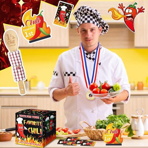 Sinload 60 جهاز كمبيوتر شخصى Chili Cook Off Kit Chili Cook Contest صندوق التصويت 50 بطاقة اقتراع 3 ميداليات 3 جوائز خشبية 3 ملاعق خشبية للطهي من لوازم الزينة in Saudi Arabia