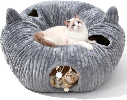 OurWarm Christmas Cat Tunnels for Indoor, Cats Round Cat Tunnel Bed Christmas Tree Skirt with Removable and Washable Circle Cushion, Donut Cats Play Tunnel Kitten Toys with Ear Sounds for Kitten Grey in Saudi Arabia