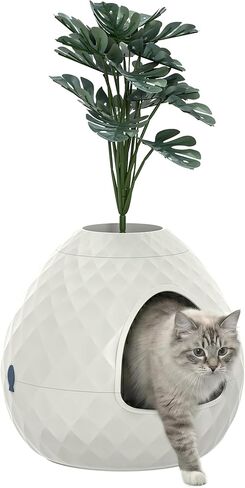 Hidden Cat Litter Box Enclosure with Removable Planter Top Plant Litter Box Hidden Litter Box Vented for Odor Control Multi-Functional for Living Room Indoor White in Saudi Arabia