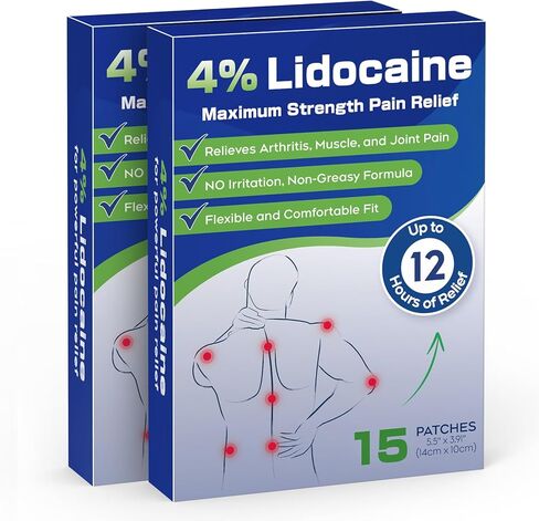 Uposiut 4% Lidocaine Pain Relief Patches 30 Count – Maximum Strength, 12 Hour Long Lasting, Flexible & Low Odor, for Back, Neck, Knee & Shoulder - 002AB in Kuwait