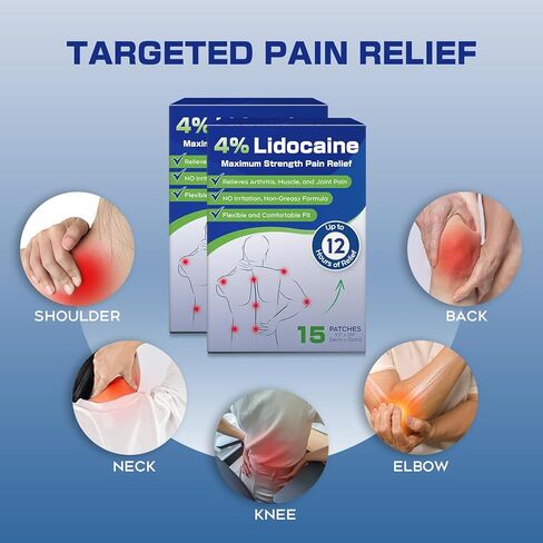 Uposiut 4% Lidocaine Pain Relief Patches 30 Count – Maximum Strength, 12 Hour Long Lasting, Flexible & Low Odor, for Back, Neck, Knee & Shoulder - 002AB in Kuwait