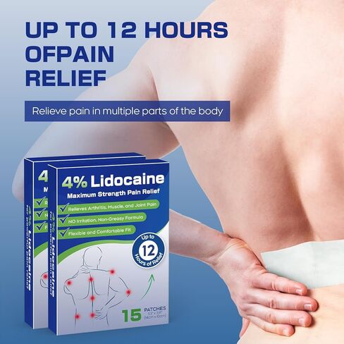 Uposiut 4% Lidocaine Pain Relief Patches 30 Count – Maximum Strength, 12 Hour Long Lasting, Flexible & Low Odor, for Back, Neck, Knee & Shoulder - 002AB in Kuwait