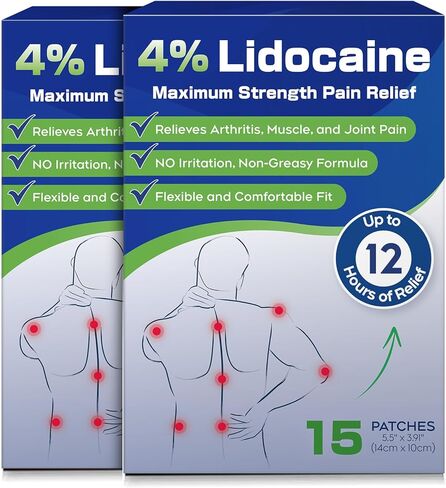 Uposiut 4% Lidocaine Pain Relief Patches 30 Count – Maximum Strength, 12 Hour Long Lasting, Flexible & Low Odor, for Back, Neck, Knee & Shoulder - 002AB in Kuwait