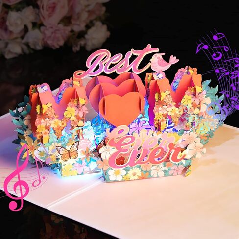 Birthday Cards, Light and Music Happy Birthday Card, Daisy and Butterfly, 10 Inch Life Sized Forever Flower Bouquet, 3D Pop Up Birthday Gift Card for Women Wife Mom Daughter Sister (Blank Notecard & Envelope) in Saudi Arabia