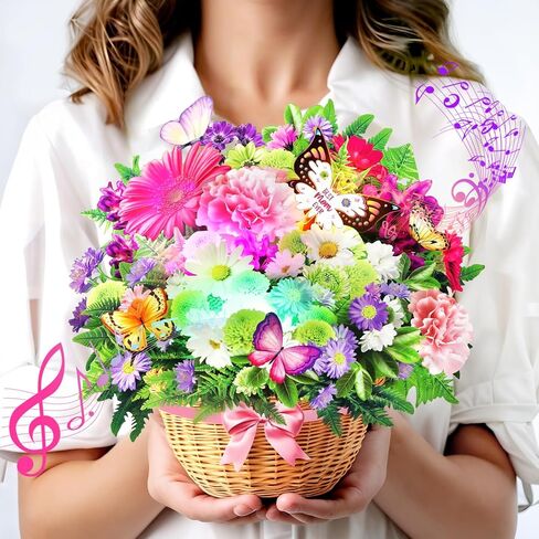 Birthday Cards, Light and Music Happy Birthday Card, Daisy and Butterfly, 10 Inch Life Sized Forever Flower Bouquet, 3D Pop Up Birthday Gift Card for Women Wife Mom Daughter Sister (Blank Notecard & Envelope) in Saudi Arabia