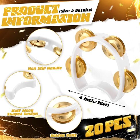 20 Pcs Tambourine Musical Instrument Handheld Percussion with 4 Gold Metal Jingles Plastic Percussion Tambourine for Adults Party Performance in Saudi Arabia