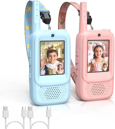 ZealSound Video Walkie Talkies for Age 3-12 Boys Girls, 2 Pack Walkie Talkies with Screen, Voice Effects, Indoor Outdoor Toys for Family Games, Camping, Hiking, Christmas Birthday Gifts (Blue/Pink) in Saudi Arabia