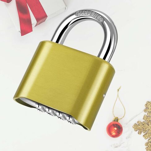 4-Digit Combination Lock, Heavy Duty Padlock Metal, Outdoor Alloy Locks with Hardened Steel Shackle, High Security Weatherproof Large Padlocks for Gym, School, Locker, Fence, Gate, Hasp, Case-Golden in Saudi Arabia