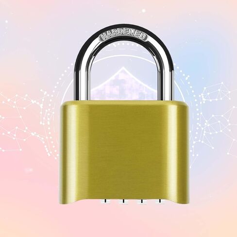 4-Digit Combination Lock, Heavy Duty Padlock Metal, Outdoor Alloy Locks with Hardened Steel Shackle, High Security Weatherproof Large Padlocks for Gym, School, Locker, Fence, Gate, Hasp, Case-Golden in Saudi Arabia