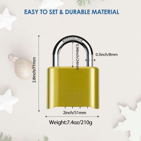 4-Digit Combination Lock, Heavy Duty Padlock Metal, Outdoor Alloy Locks with Hardened Steel Shackle, High Security Weatherproof Large Padlocks for Gym, School, Locker, Fence, Gate, Hasp, Case-Golden in Saudi Arabia