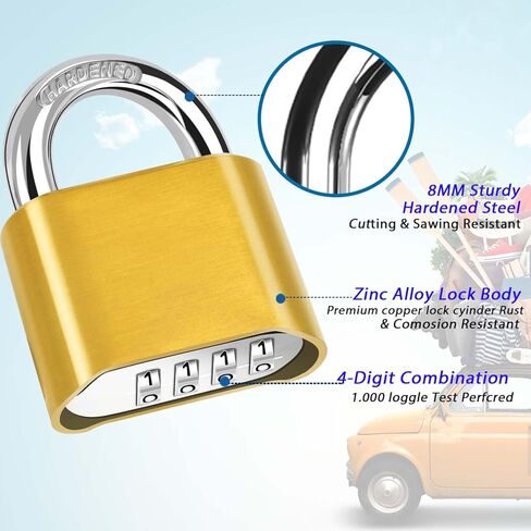 4-Digit Combination Lock, Heavy Duty Padlock Metal, Outdoor Alloy Locks with Hardened Steel Shackle, High Security Weatherproof Large Padlocks for Gym, School, Locker, Fence, Gate, Hasp, Case-Golden in Saudi Arabia