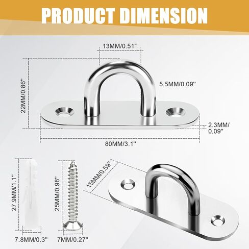4 قطع 3.1 بوصة 304 لوحة عين من الفولاذ المقاوم للصدأ مع براغي - خطافات الأجهزة البحرية للحبل - وسادة خطاف العين ولوحة العين in Kuwait