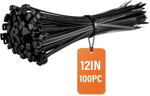 12-376 12 بوصة 100 قطعة داخلية وخارجية 50 رطل قوة الشد مقاومة للأشعة فوق البنفسجية كابل بسحاب، أسود in Kuwait