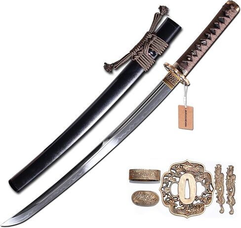 MURASAME Wakizashi Sword T10 Steel Clay Tempered Unkubi-Zukuri Real Hamon Razor Sharp in Saudi Arabia
