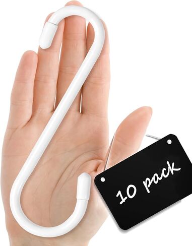 KEYBOO خطاف S أبيض مطلي بالفينيل مقاس 6 بوصات، 10 عبوات كبيرة S هوك للتعليق شديد التحمل، خطافات خزانة على شكل S غير قابلة للانزلاق، خطافات معدنية S لتعليق الجينز، صواني التأصيص، الملابس، الحقائب، النباتات in Kuwait