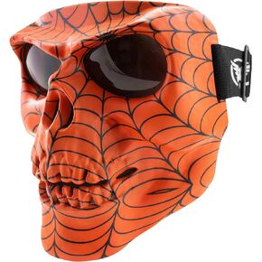 Global Vision Skull Mask Motorcycle Full Face Coverage Riding Goggles Matte Orange Web w/Smoke Lenses