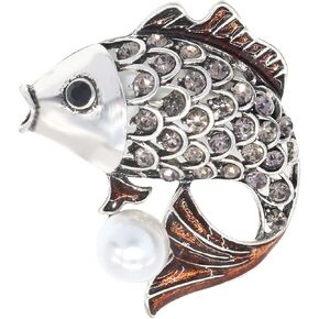 Vintage Colorful Enamel Crystal Pearl Fish Brooch Pin Elegant Cute Rhinestone Animal Statement Brooches Fashion Jewelry Accessories for Men Women Girl Gift