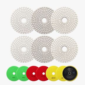 Wet Diamond Polishing Pad Set,BRSCHNITT 6pcs 4 inch #50 for Stone Marble Quartz Granite Sanding Disc Polisher Pads Kit Tools for Wet Grinder Polisher,Countertop Polish,Grinder