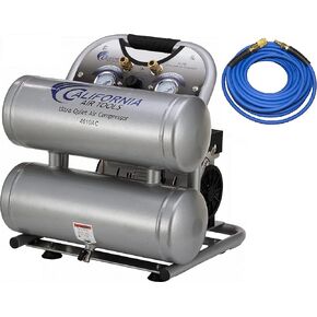 كاليفورنيا اير تولز 4610ACH فائقة الهدوء وخالية من الزيوت 1.0 حصان، 4.6 جالون. ضاغط هواء بخزان مزدوج من الألومنيوم مع خرطوم هواء هجين مقاس 25 بوصة in Kuwait