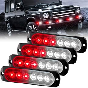 Sidaqi Universal 12-24V Emergency Strobe Warning Lights 6 LED 12W Surface Mount Beacon Hazard Warning Lights Flashing Light Bar for Off Road Vehicle, ATVs, Truck- 4PCS (Red&Blue)