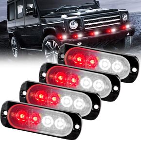 Sidaqi Universal 12-24V Emergency Strobe Warning Lights 6 LED 12W Surface Mount Beacon Hazard Warning Lights Flashing Light Bar for Off Road Vehicle, ATVs, Truck- 4PCS (Red&Blue) in Kuwait