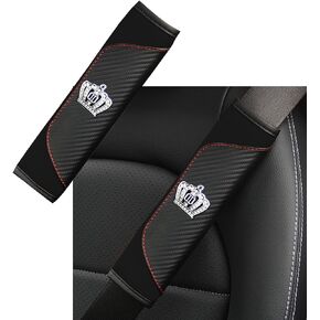 Car Seat Belt Cover, Carbon Fiber Safety Seatbelt Shoulder Strap Covers, Diamond Crown Gear Shifter Cover, Car Safety Strap Covers Car Interior Accessories Fit for Cars, SUVS, Trucks (Black)