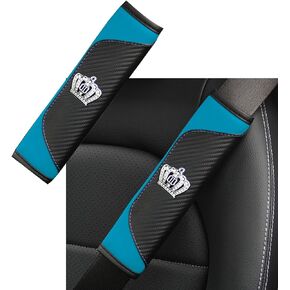 Car Seat Belt Cover, Carbon Fiber Safety Seatbelt Shoulder Strap Covers, Diamond Crown Gear Shifter Cover, Car Safety Strap Covers Car Interior Accessories Fit for Cars, SUVS, Trucks (Black)