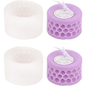 Honeycomb Pillar Candle Molds, Honeycomb Cylindrical Silicone Mold for Beeswax Candle, Soap, Fondant, Plaster Ornament, DIY Crafts (B)