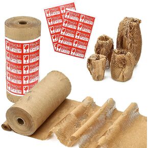 XKDOUS 15" x 100' Honeycomb Packing Paper, Packaging Supplies Materials for Fragile Items, Bubble Wrap for Moving Shipping Supplies, Package Filler for Dish, Glassware, 20 Fragile Stickers Included