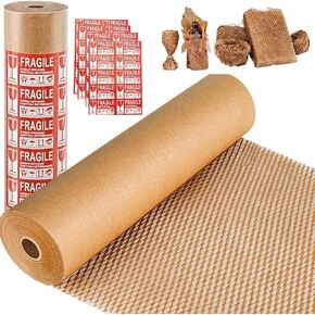 Honeycomb Packing Paper, LIVEBEAR 15" x 164' Eco Friendly Packing Paper for Moving Recyclable Honeycomb Paper Moving Supplies Bubble Paper Wrapping Materials Roll, With 40 Fragile Sticker Labels