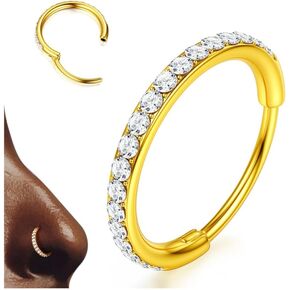 BodyBonita G23 Titanium Nose Rings Hoops - 20G/18G/16G Bigger CZ Septum Rings Nose Hoop Clicker Hypoallergenic Cartilage Earring for Women Helix Rook Tragus Conch Piercing Jewelry Lobe Daith Snug Belly Button Ring with Cubic Zirconia 6mm-12mm Silver/14k G in Kuwait