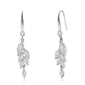 Zircon Leaf Earrings Sterling Silver Crystal Earrings Bridal Earrings for Wedding Jewelry Drop Earrings Dangle Earrings for Women